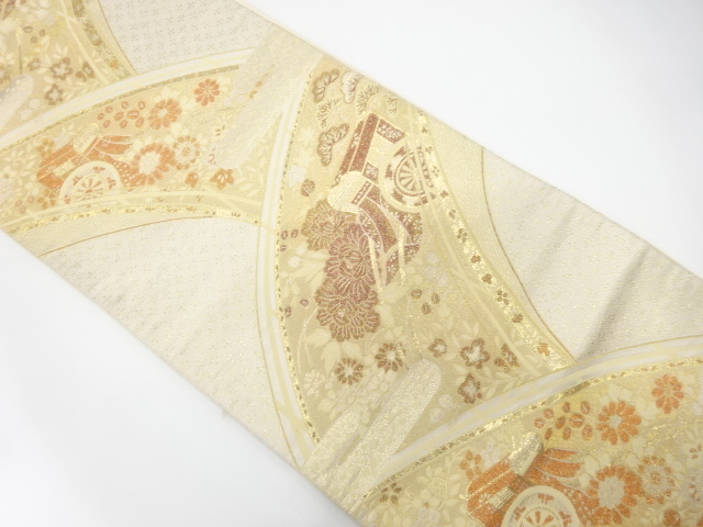 JAPANESE KIMONO / ANTIQUE FUKURO OBI / WOVEN CARRIAGE